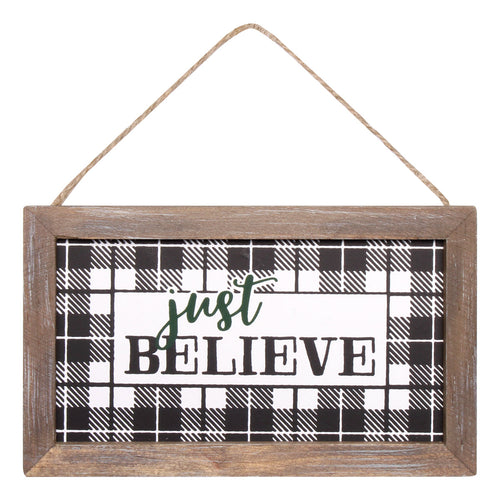 Believe BW Plaid Framed Ornie