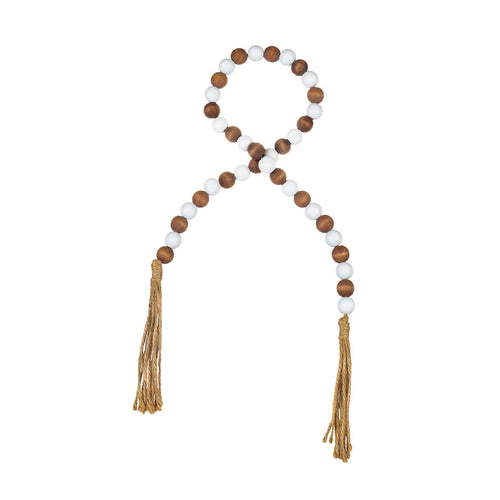 White/Wood Beaded Tassel