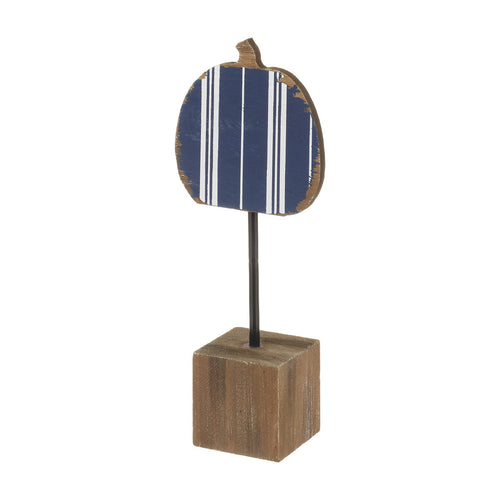 Tall Navy Striped Pumpkin on Base