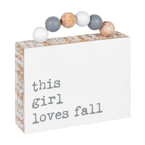 Girl Loves Fall Box Sign w/ Beads