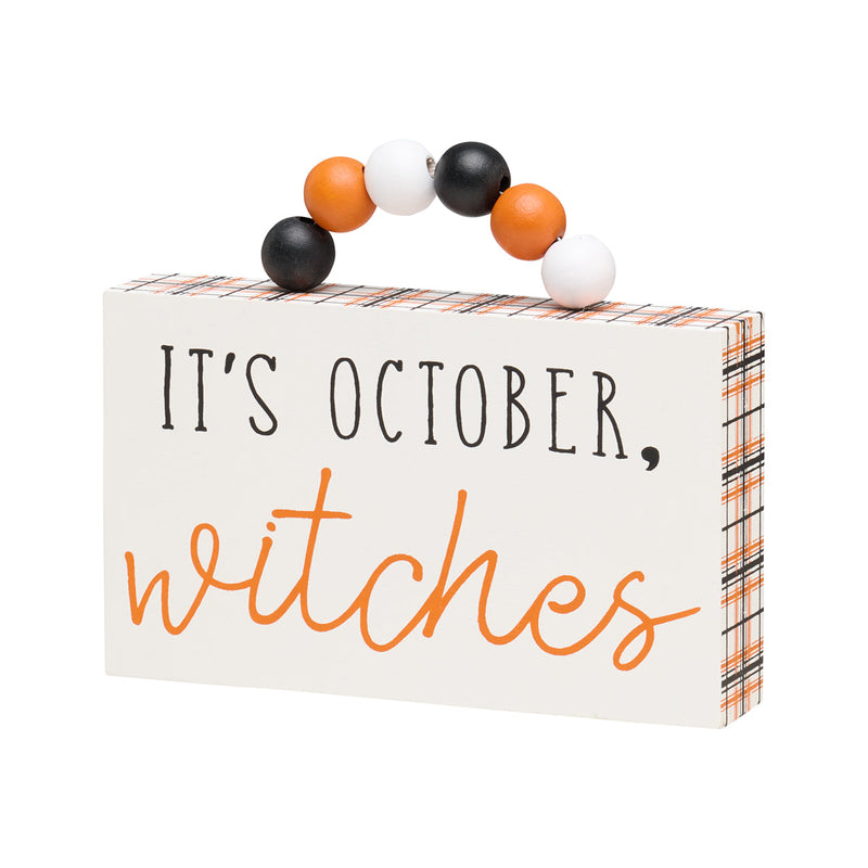 October Plaid Box Sign w/ Beads