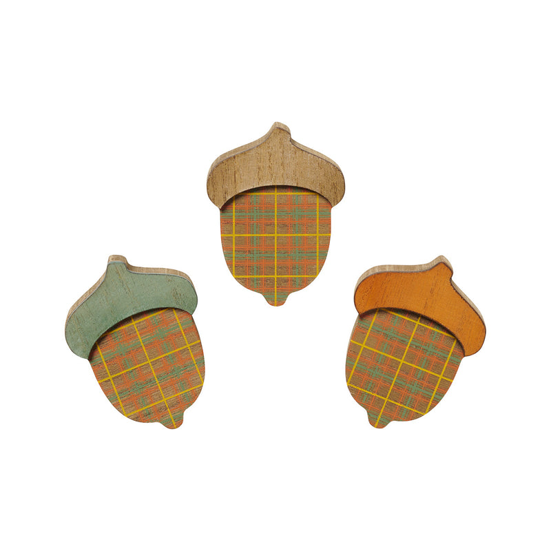 CA-4956 - Lg. Wood Plaid Acorns, Set of 3