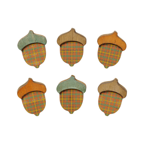 Sm. Wood Plaid Acorns, Set of 6