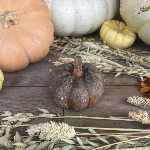 Wide Wood Carved Pumpkin