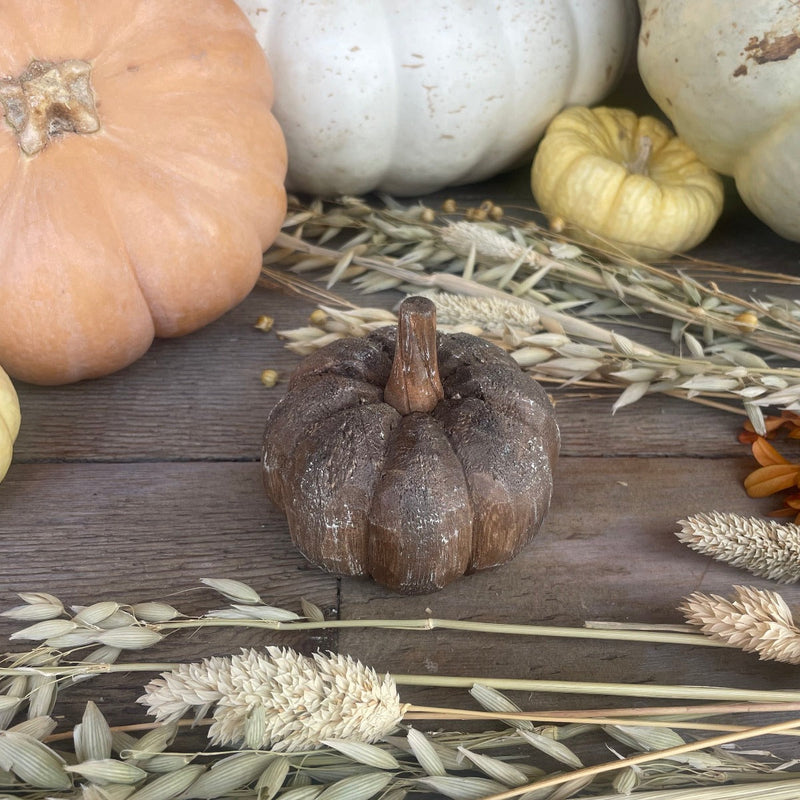 Wide Wood Carved Pumpkin