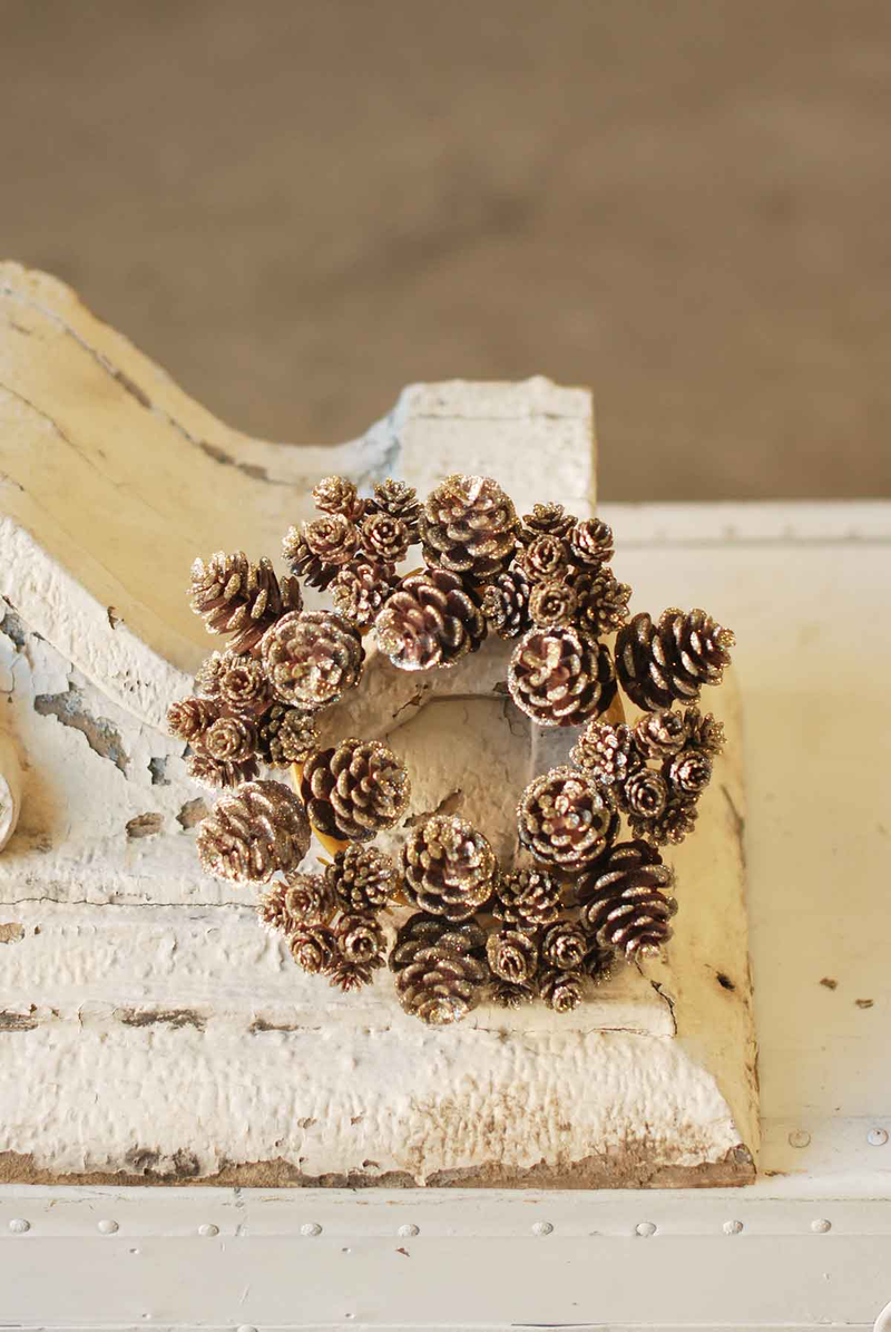 CE-2054 - 4" Shimmer Pine Cone Candle Ring