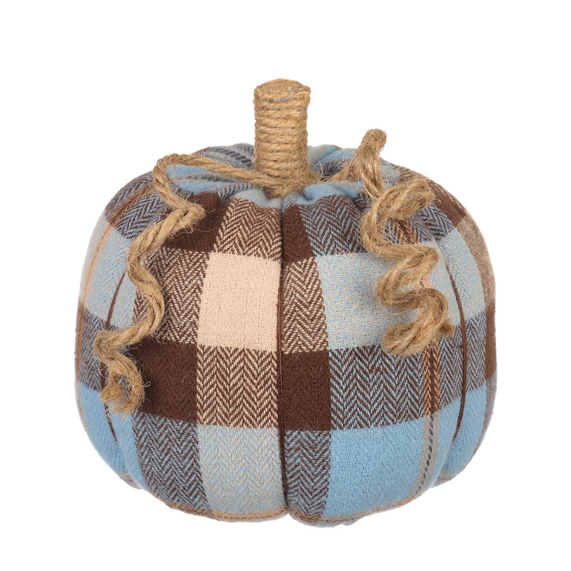 Med. Brn./Blue Plaid Fabric Pumpkin