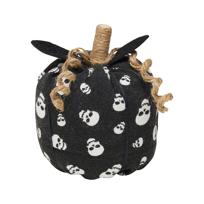 Sm. BW Skull Fabric Pumpkin