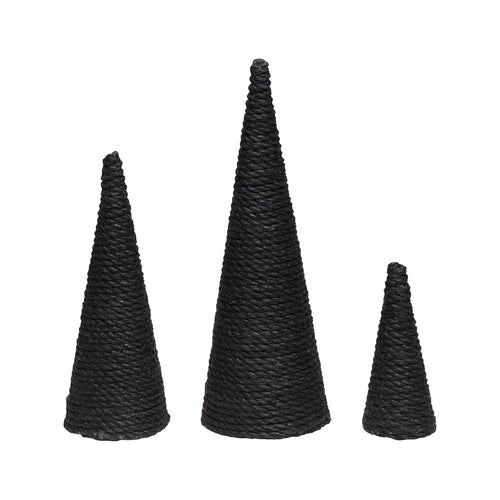 Sm. Black Jute Cone Trees, Set of 3