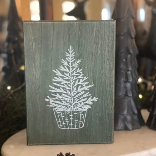 Glitter Tree Green Wash Box Sign