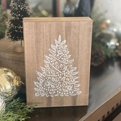 Glitter Tree Wood Wash Box Sign
