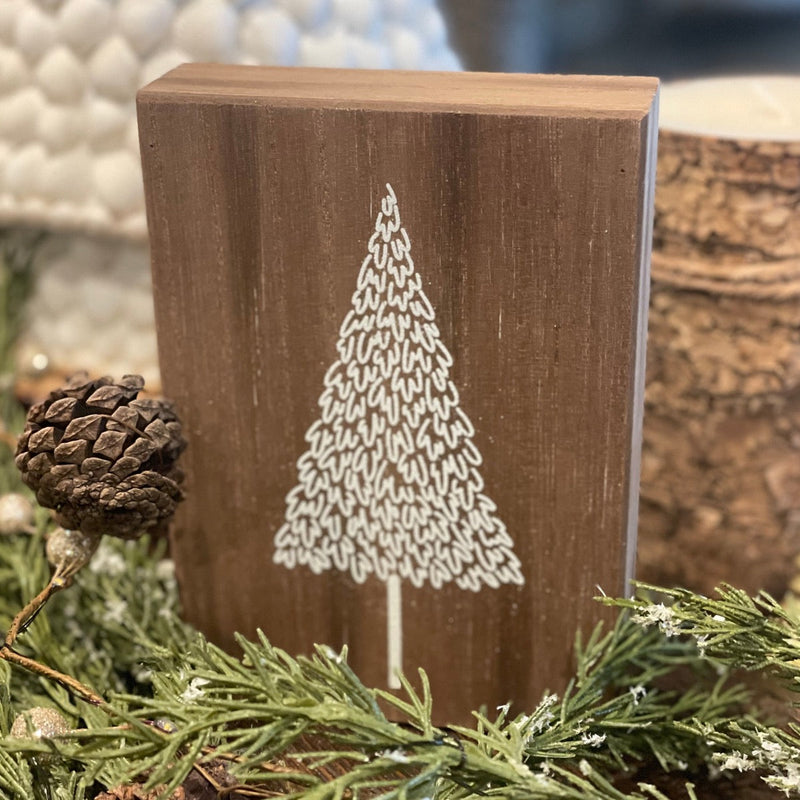 FR-3800 - Wood/White Glitter Tree Box Sign