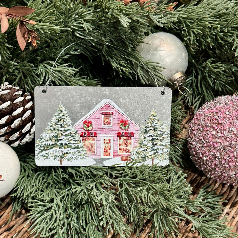 FR-3993 - Pink Holiday Home Metal Ornie