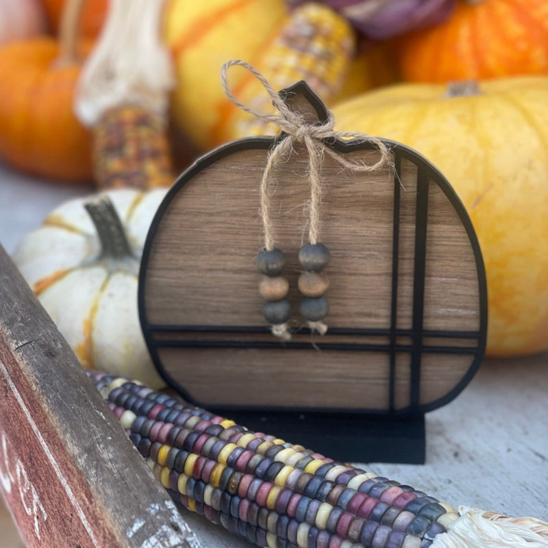 Wood/Blk Striped Laser Pumpkin