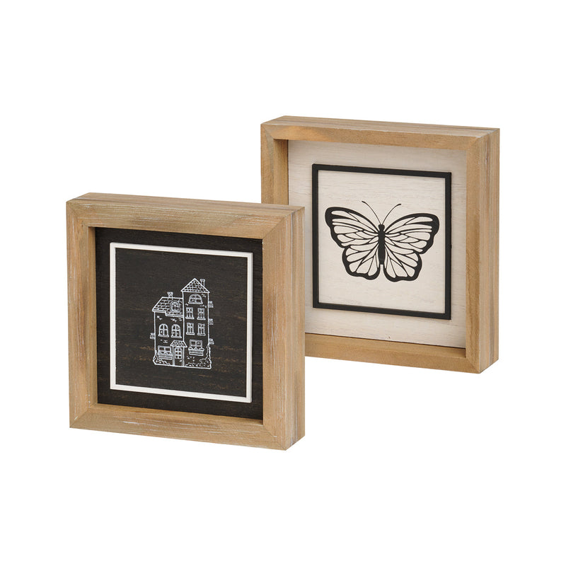 PS-8228 - House/Butterfly Framed Sign (Reversible)