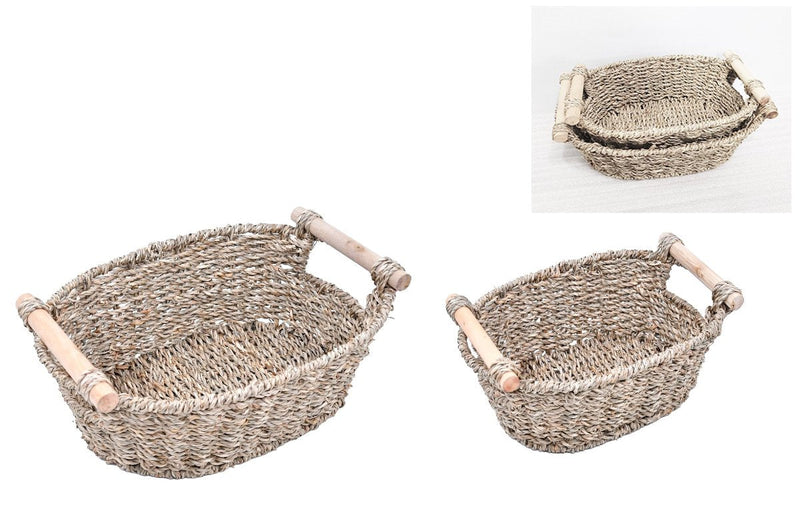 WG-1018 - Wood Handle Oval SG Baskets, set of 2