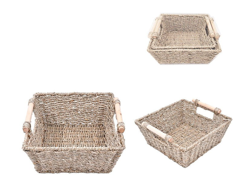 WG-1019 - Wood Handle Square SG Baskets, set of 2