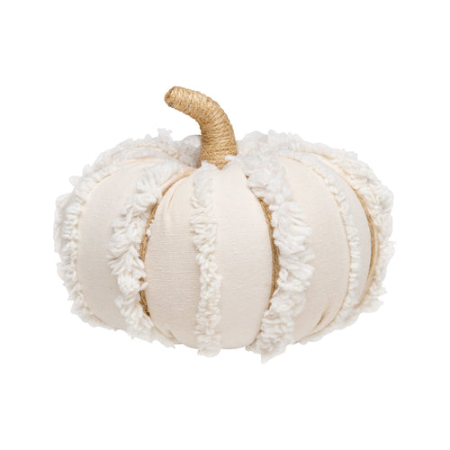 Med. White Fuzzy Stripes Fabric Pumpkin 