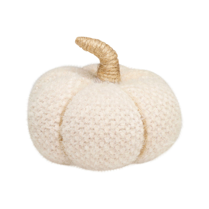 Sm. Cream Fuzzy Fabric Pumpkin 
