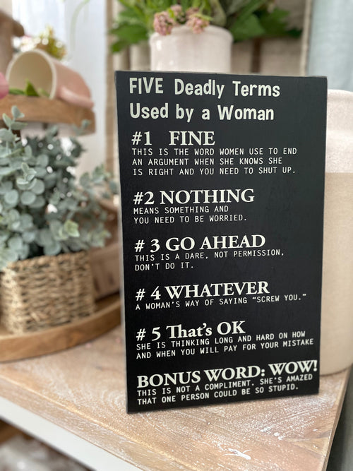 CS-6552 - Five Deadly Terms by Woman Sign