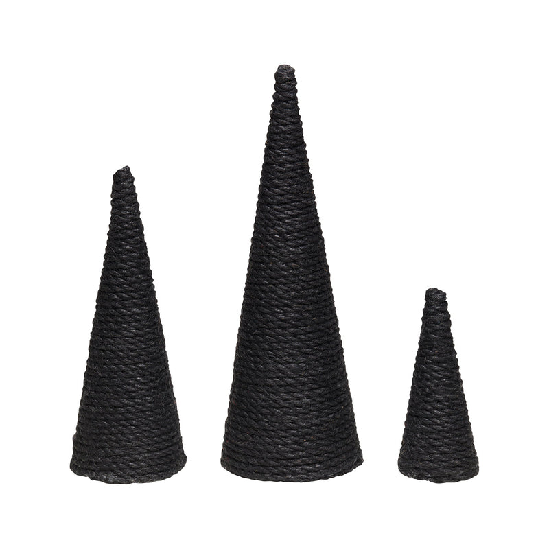 FR-3506 - *Sm. Black Jute Cone Trees, Set of 3