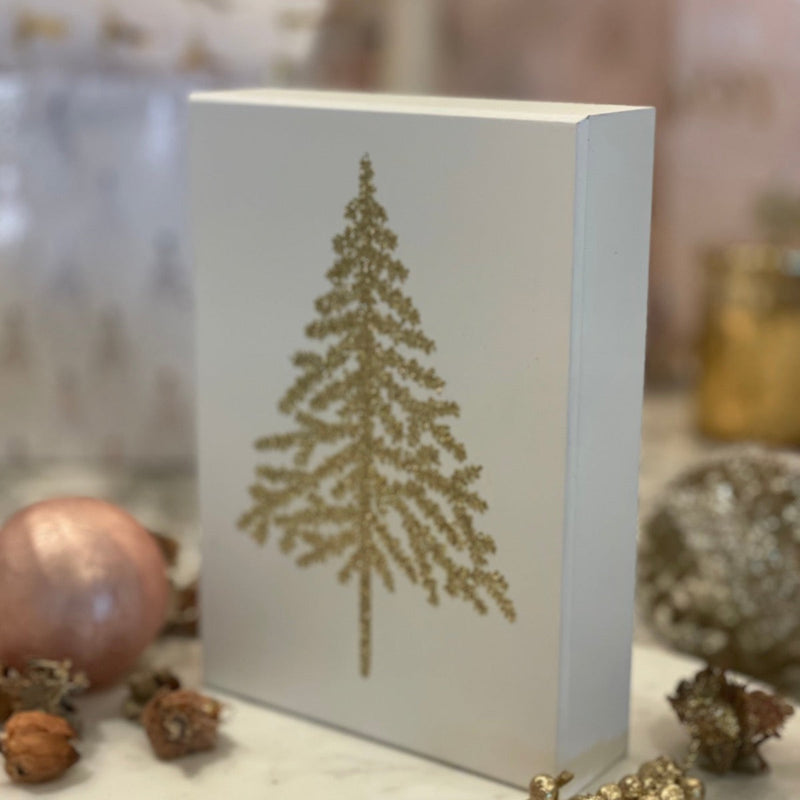 FR-3798 - White/Gold Glitter Pine Box Sign